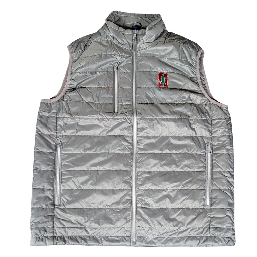 Vantage Stanford Cardinal Puffer Vest Mens Medium Silver Quilted New